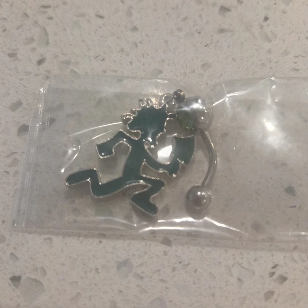 Dark Green Hatchetman Belly Button Ring With Light Green Gem Sparkle Icp Juggalo